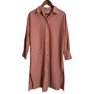12 Storeez Dusty Rose Pinstripe Shirt Dress Midi Minimalist Capsule Wardrobe XS